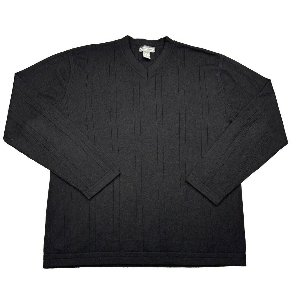 Banana Republic Sweater Mens XL Black Italian Merino Wool Textured Rib V-Neck